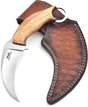 Karambit Knife - Handmade 1095 High Carbon Steel Tactical EDC Knife, Ideal for Outdoor Survival Camping Utility Knife With Leather sheath, Fixed Blade Knife - Olive Wood Handle Claw Knife (Olive Wood)