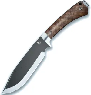 KATSU Full Tang Fixed Blade Knife with K-Sheath, Flat Saber Grind and Clip Point Blade, Camping, Hiking & Outdoor Camping Knives for Men, Modern Kennata (Walnut Handle)