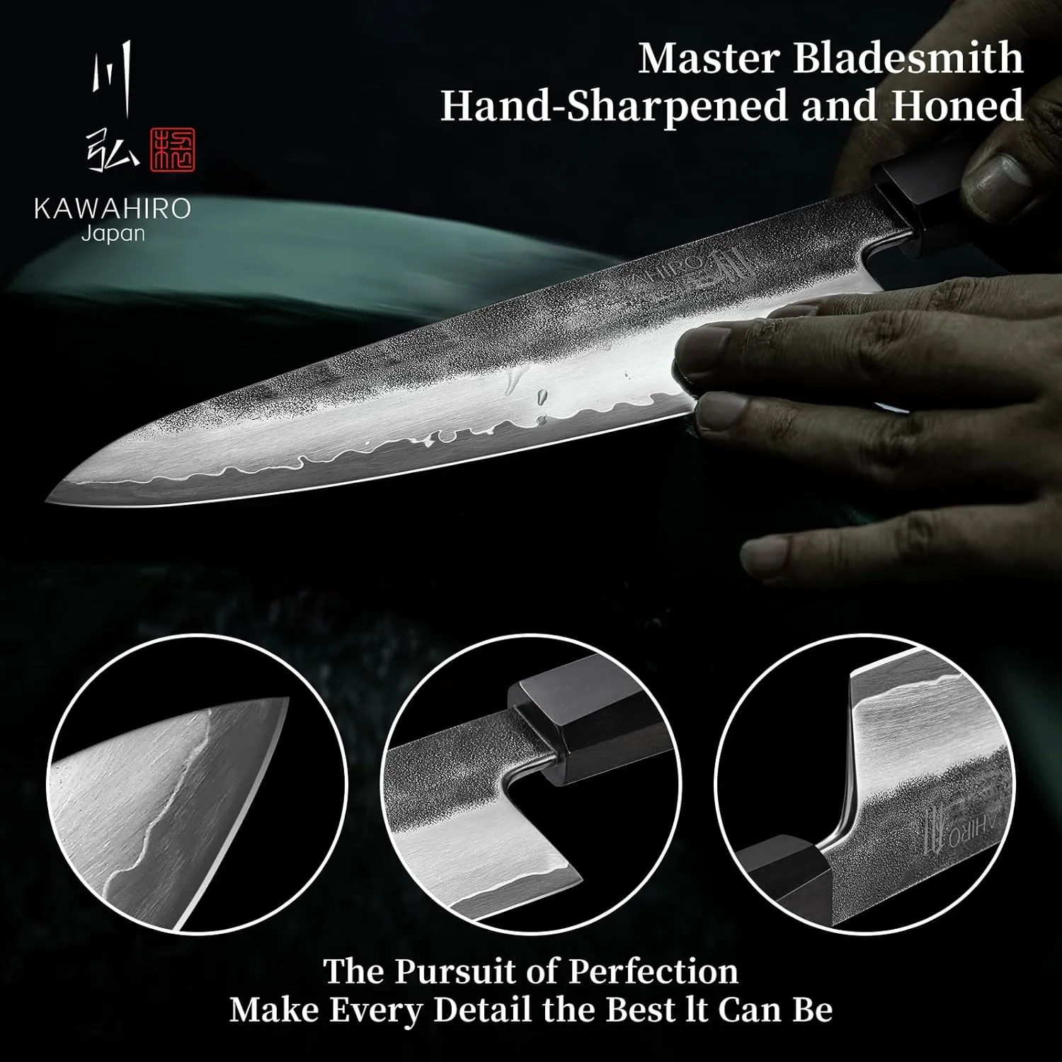 KAWAHIRO Japanese Hand Forging Chef Knife, Professional Handcrafted 8 inch Kitchen Knife, 3 Layers Japan VG10 Super High Carbon Steel Chef's Knife, Ergonomic Handle Grip and Gift Wood Box