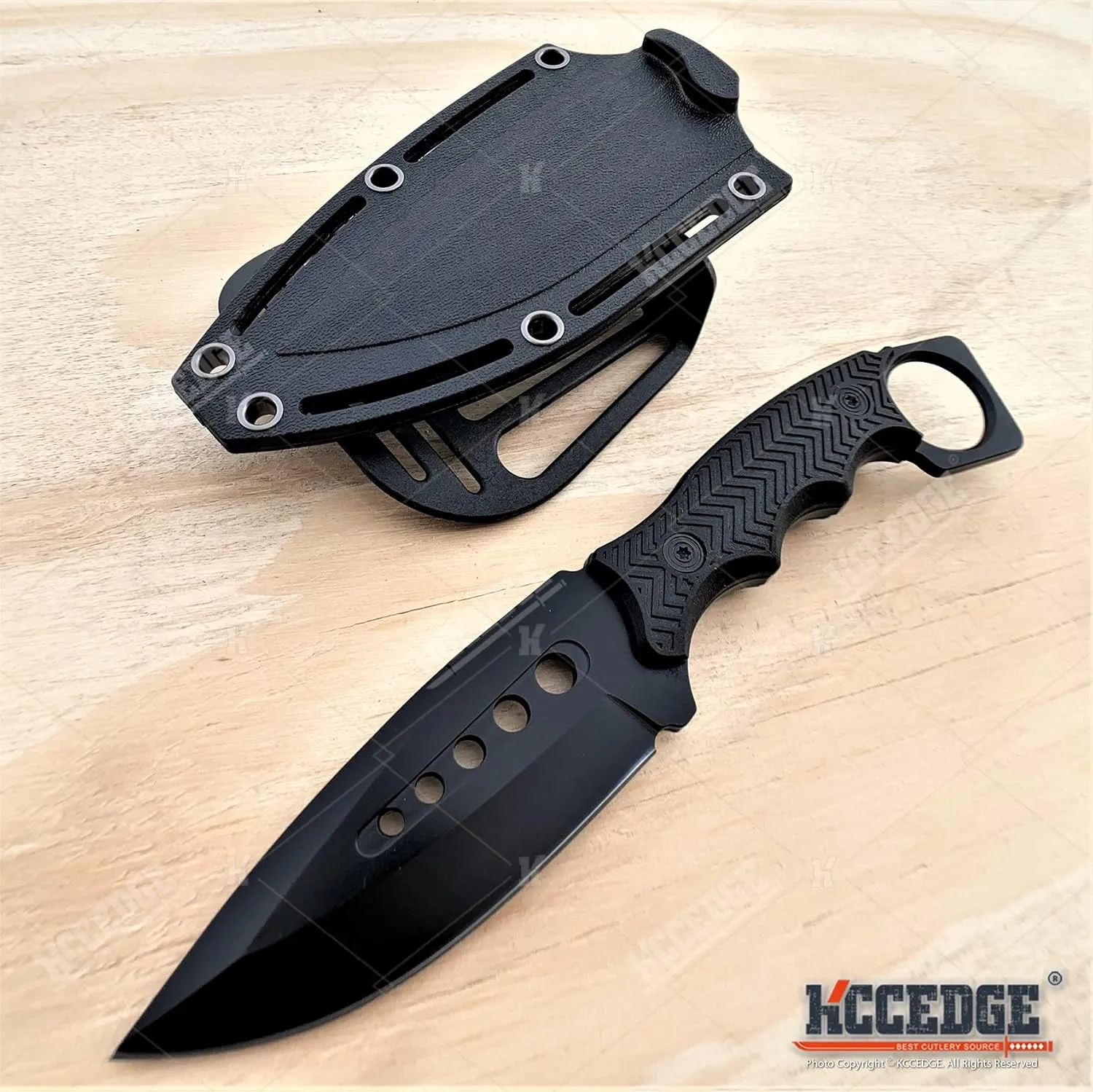 KCCEDGE BEST CUTLERY SOURCE Tactical Knife Hunting Knife Survival Knife Fixed Blade Knife Razor Sharp Edge Camping Accessories Camping Gear Survival Kit Survival Gear Tactical Gear 80244 (Black)