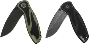 Kershaw Blur, Olive/Black Pocket Knife (1670OLBLK) & Blur Blackwash (1670BW); 3.4” BlackWashed 14C28N Steel Blade and Black Anodized Aluminum Handle with Black Textured Trac-Tec Inserts,3.9 OZ