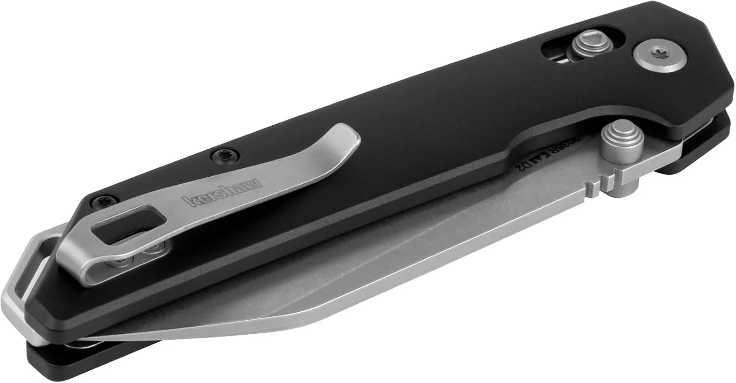 Kershaw Iridium Reverse Tanto Folding Pocket Knife, Sleek 3.4 inch D2 Steel Blade, DuraLock Locking Mechanism, Aluminum Handle, Designed in the USA