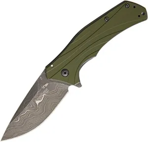 Kershaw Knockout Assisted Opening Knife OD Green (3.25" Damascus) 1870OLDAM