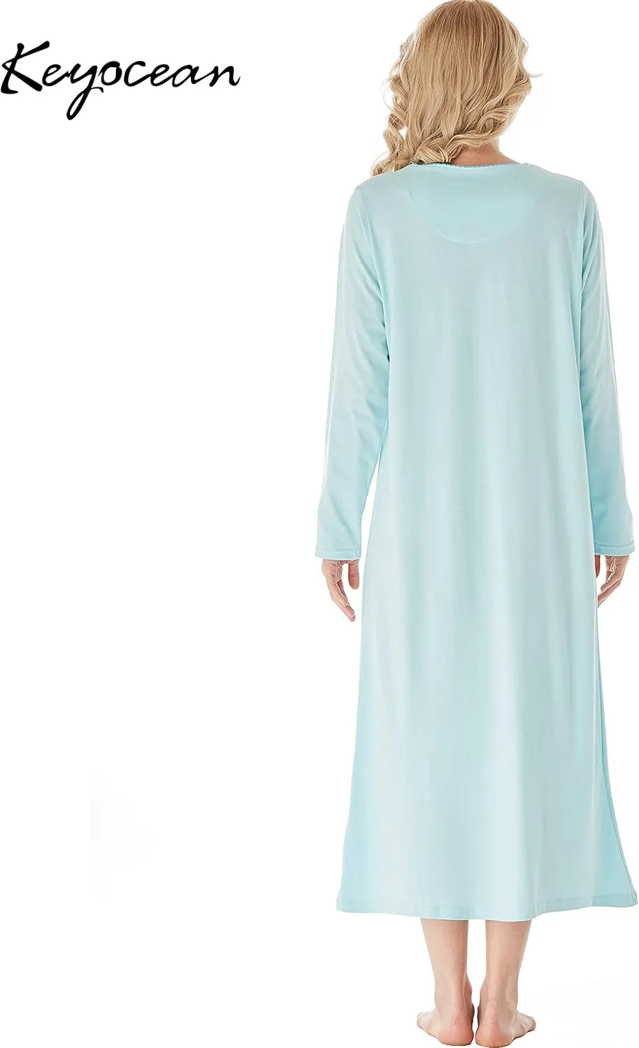 Keyocean Nightgowns for Women, Soft Cotton Comfortable Lightweight Long-Sleeve Ladies Night Dresses