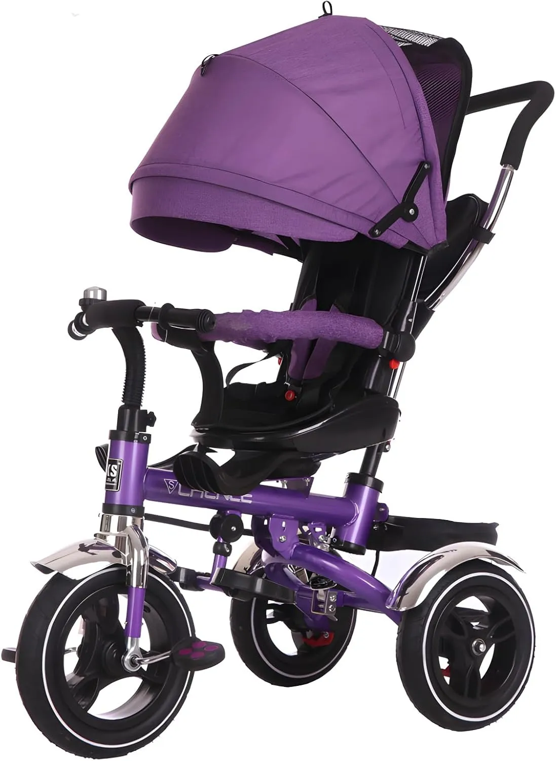 Kids Tricycle,Babies Tricycle,Tricycle for Toddlers,4 in 1 Folding Steer Trike with Push Handle, Rotatable Seat, Removable Canopy, Safety Harness, All-Terrain PU Wheel for 18 Months - 5 Year Ol