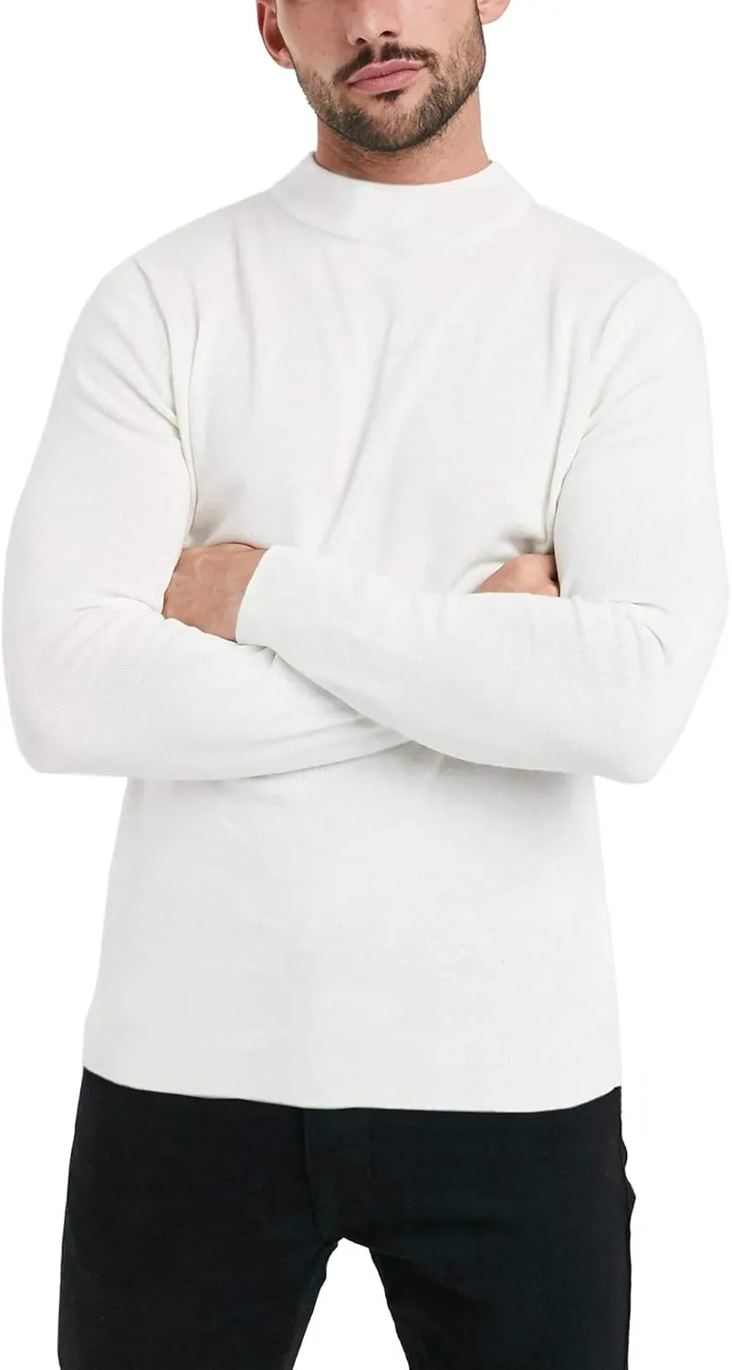 KINGBEGA Men Regular Fit Basic Lightweight Long Sleeve Pullover Top Mock Turtleneck T-Shirt