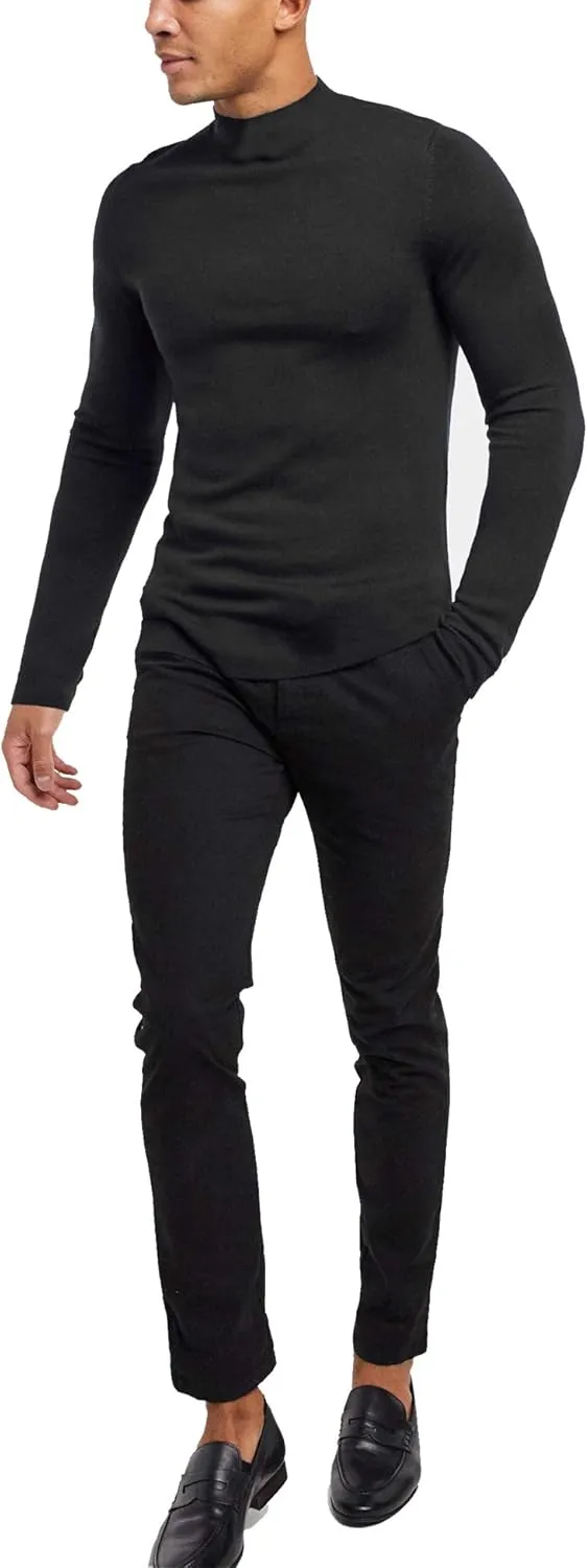 KINGBEGA Men Regular Fit Basic Lightweight Long Sleeve Pullover Top Mock Turtleneck T-Shirt