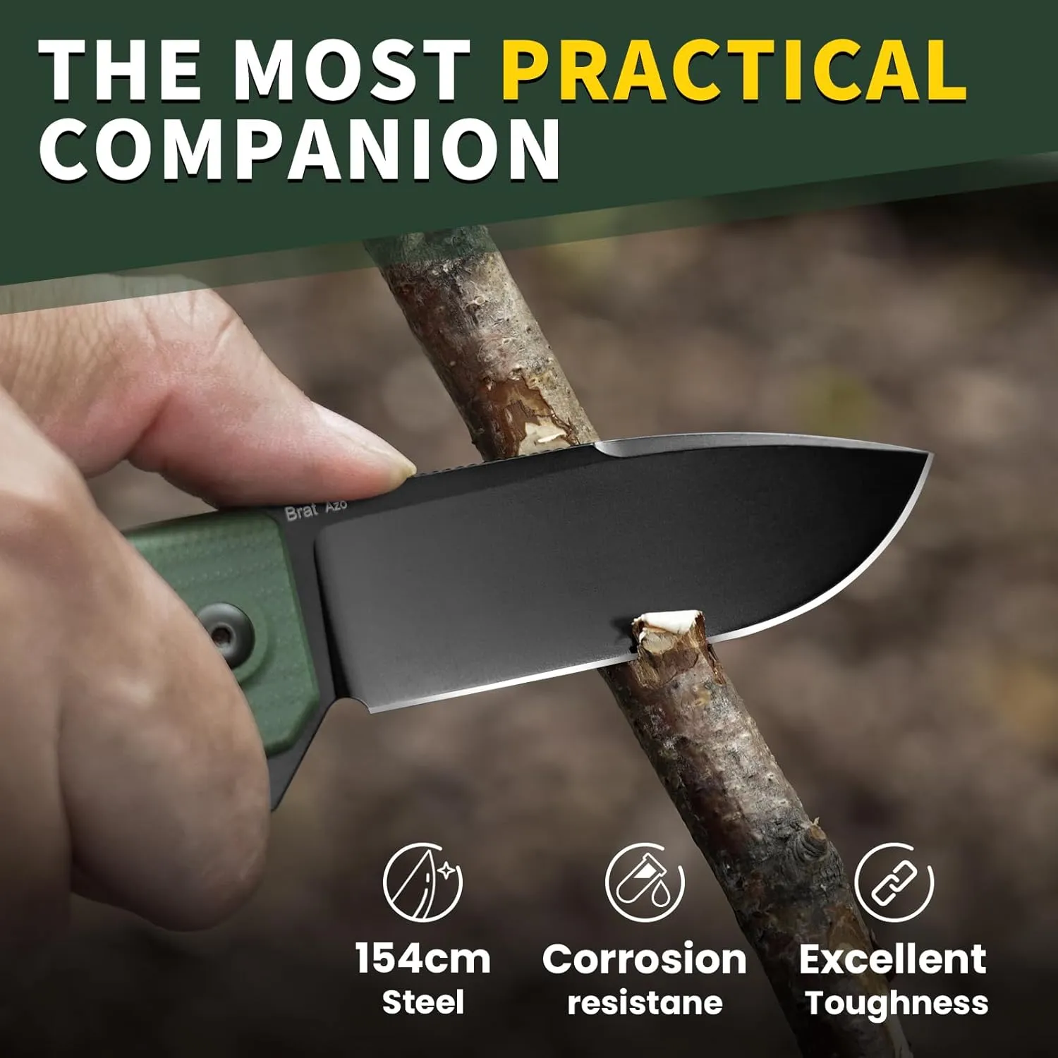 Kizer Brat Pocket Knife, 154CM Steel Blade Folding Knife, G10 Handle EDC Knife for Men with Flipper Opener, Button Lock Knife for Camping Hunting V3630C2, Green