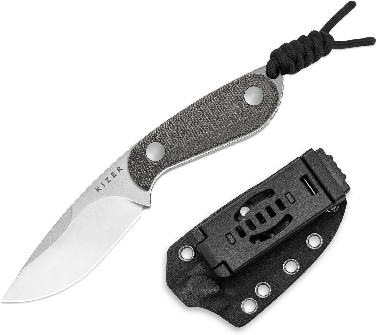 Kizer BUDDY Fixed Blade EDC Knife, 3" 14C28N Steel Camping Knife with Black Micarta Handle, Comfortable Everyday Carry Hunting Knives with Kydex Sheath for Outdoor Hiking & Survival Activities 1081A8