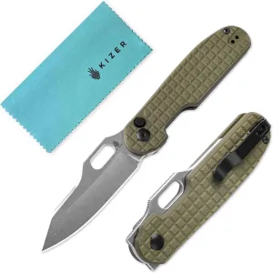 Kizer Cormorant Pocket Knife, 3.17" 154CM Blade EDC Knife with Olive Green Frag G10 Handle, Button Lock Camping Folding Knives, Small Hunting Survival Knives with Thumb Hole & Flipper Opening V4562C1