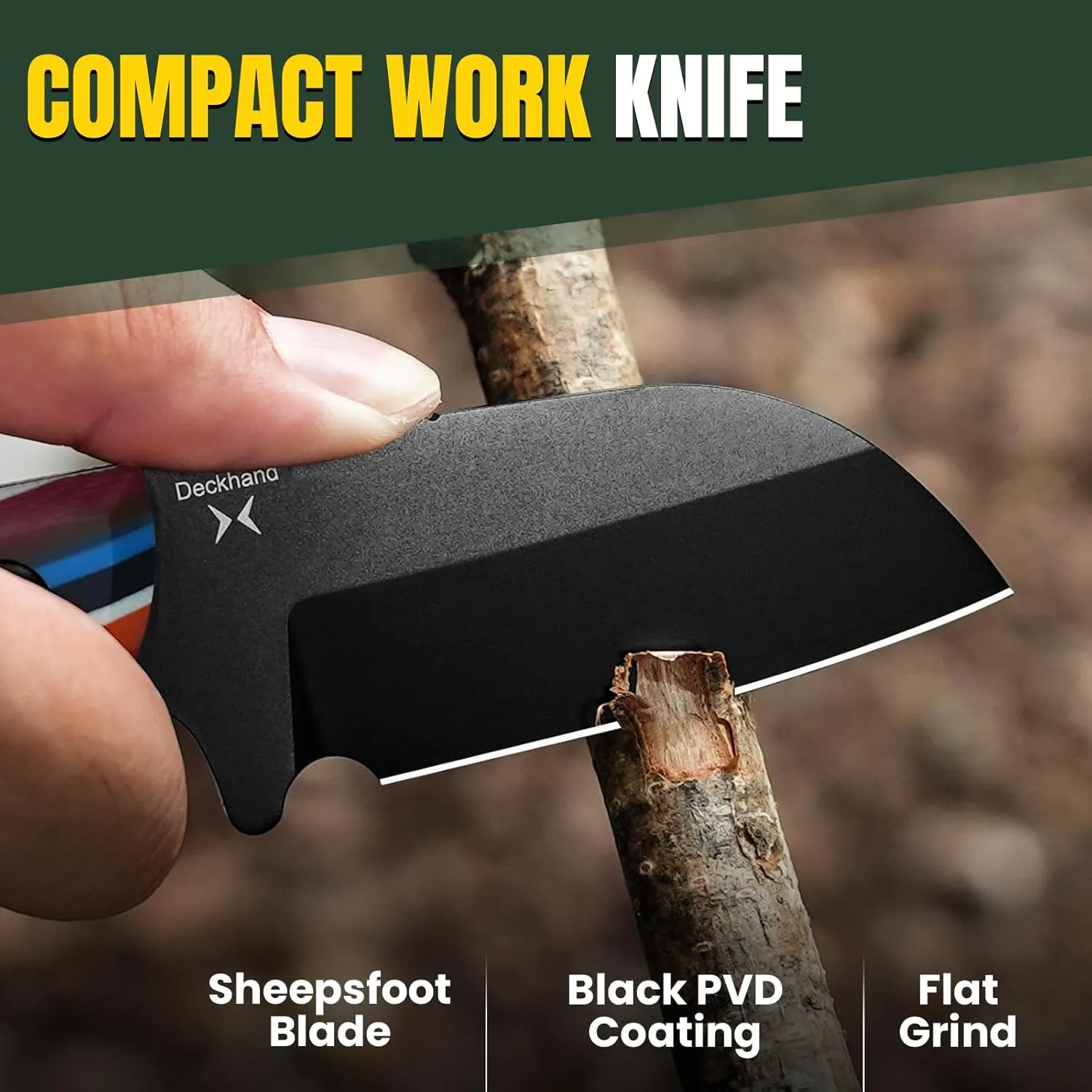 Kizer Deckhand Fixed Blade Knife with Sheath, D2 Blade, Compact G10 Handle, EDC for Men Women, Outdoor Hunting Hiking Survival Knife 1062M3