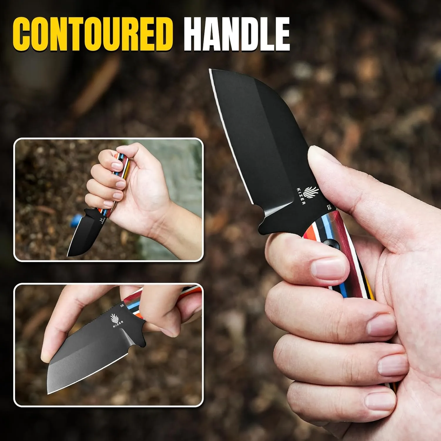 Kizer Deckhand Fixed Blade Knife with Sheath, D2 Blade, Compact G10 Handle, EDC for Men Women, Outdoor Hunting Hiking Survival Knife 1062M3