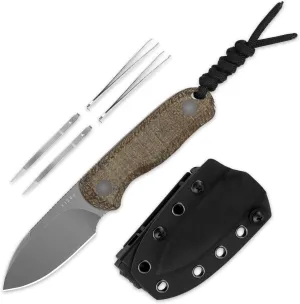 Kizer Drop Bear Fixed Blade Knife, 2.57" Gray Stonewash 14C28N Blade EDC Camping Knife with Brown Burlap Micarta Handle & Hidden Tools, Full Tang Hunting Knives with Adjustable Kydex Sheath, 1094A1