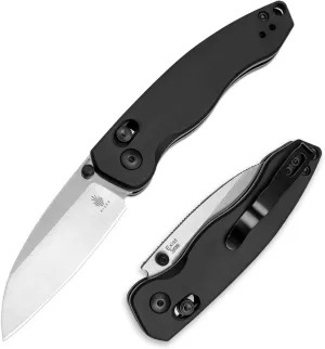 Kizer Exist Pocket Knife, 2.78" 154CM Drop Point Blade EDC Folding Knife with Innovative Clutch Lock, Black Aluminum Handle Small Hunting Camping Knives with Thumb Stud Opener for Men Women, V3681C1