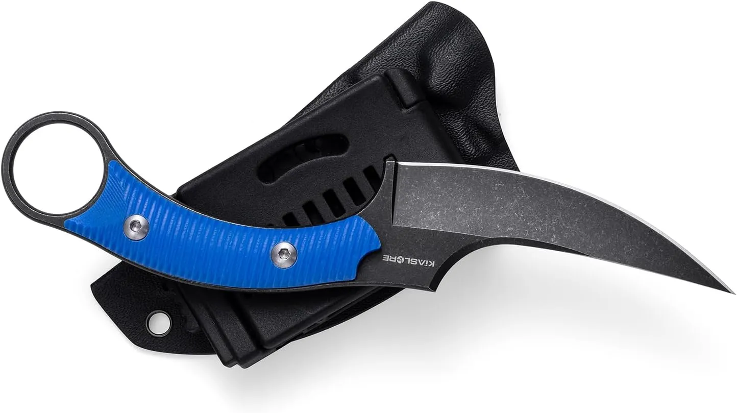 KK528 Fixed Blade Knife, D2 Blade with G10 Handle, Kydex Sheath, Everyday Claw Knife for Men Women, Utility Knife for EDC Survival Hiking Camping Outdoor (Blue)