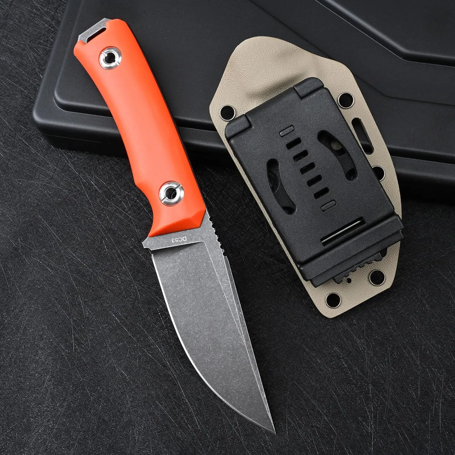 Knives Tactical Fixed Blade Knife Survival Knife with Sheath Made of DC53 Steel Perfect EDC Hunting Knife with G10 Handle for Men EDC Camping Outdoor (Black Orange)