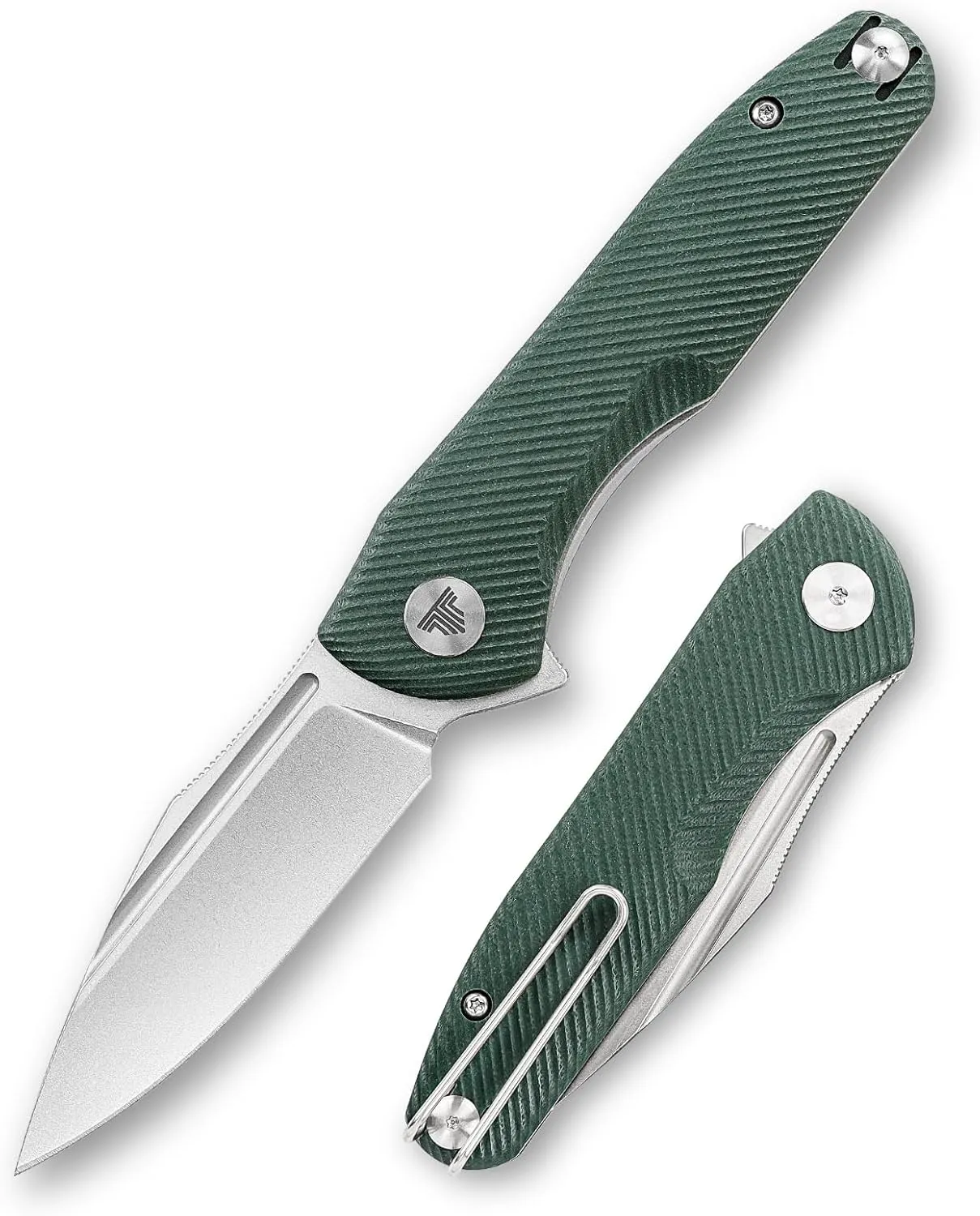 Knives，Pocke Knife with Clip for Camping EDC Tool， Outdoor Folding Flipper Knife for men，G10 Scales，3.26" 14C28N Steel Blade（Stonewash）- Antliae-03GG