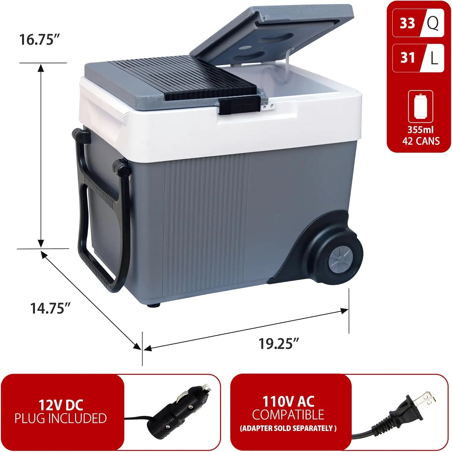 Koolatron Portable Cooler - Electric Cooler for Car, Camping, Travel, 12 V Insulated Hard Sided Refrigerator for Vehicle, Boat, Truck, No Ice Cooling, Cools Drinks,Food for Road Trip, 33 qt