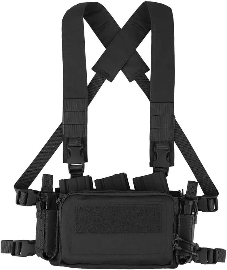 KRYDEX Tactical Chest Rig with Triple 5.56/7.62 Mag Pouch Insert 9mm Mag Pouches and X Harness