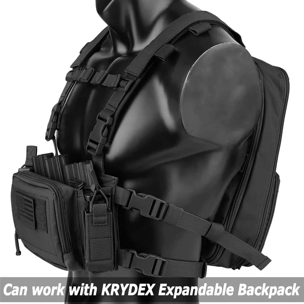 KRYDEX Tactical Chest Rig with Triple 5.56/7.62 Mag Pouch Insert 9mm Mag Pouches and X Harness
