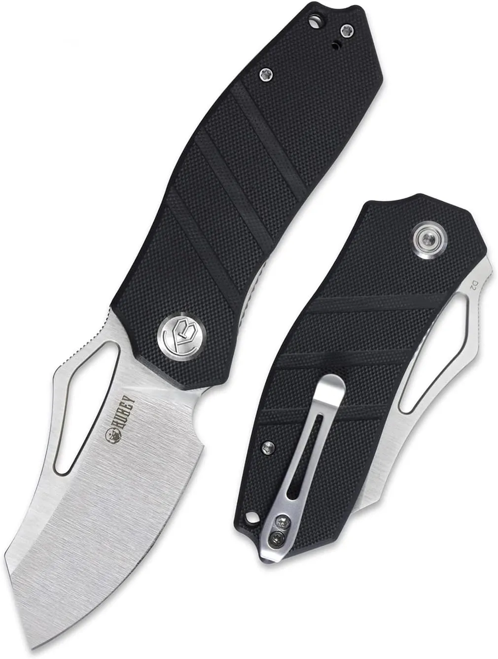 KUBEY Ceyx KU335 Folding Pocket Knife, 2.95 Inch Tanto Plain Blade, G10 Handles Outdoor Camping Hunting Knife with Thumb Hole Open and Reversible Clip, Utility Tool for Men and Women (Black)