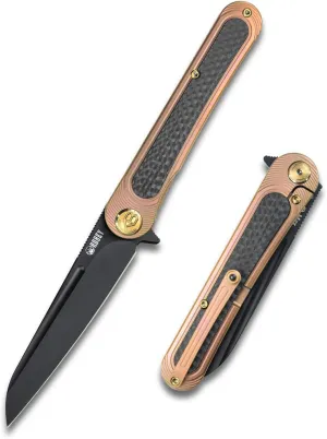 KUBEY Dandy KU247 Outdoor Folding Knife 3.94in Sheepsfoot S30V S.S Blade and Titanium Inlays Carbon Fiber Handle with Milled Pocket Clip Hunting Camping Hiking Knife for Men and Women (Bronze)