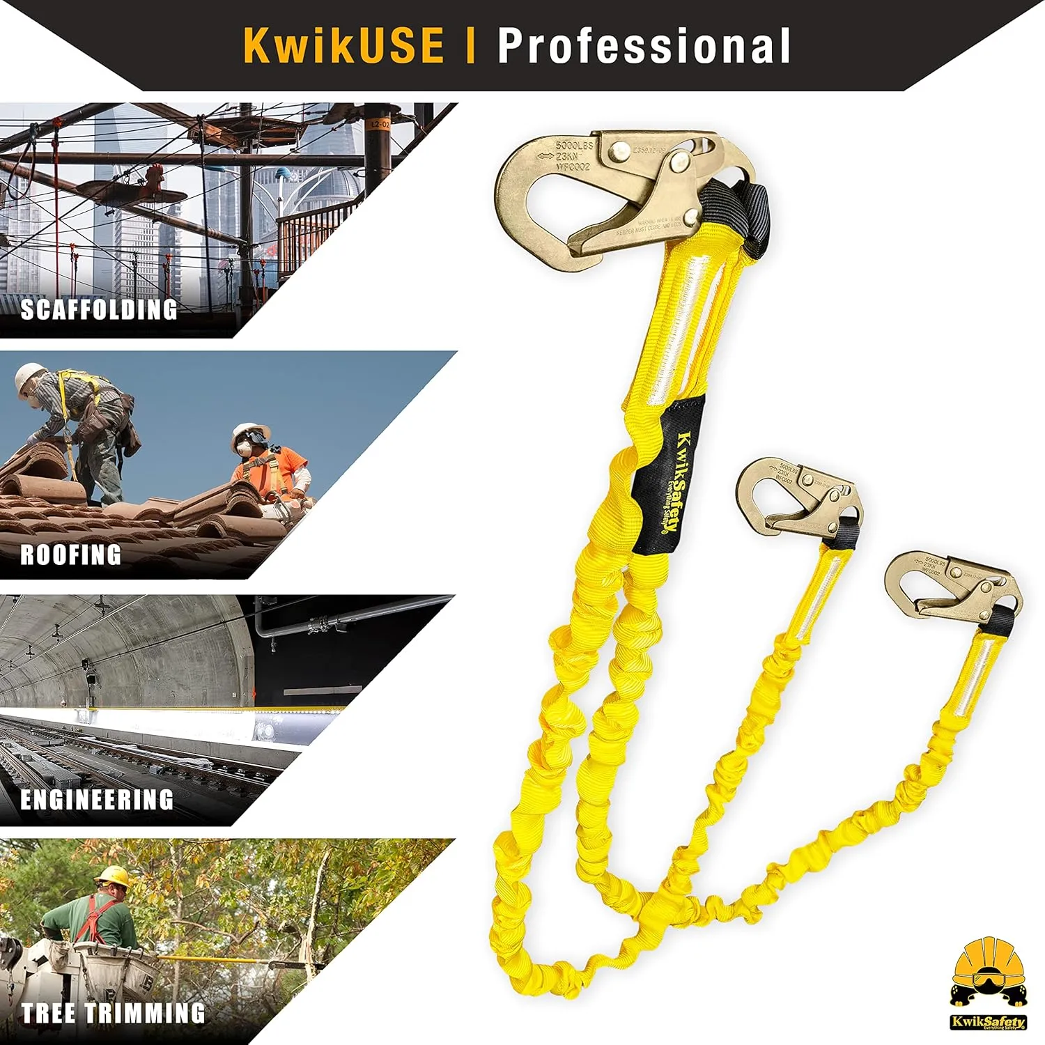 KwikSafety - Charlotte, NC - Double Leg Rattler [1 Pack] Y-Leg Tubular 6’ Safety Lanyard Internal Shock Absorber OSHA ANSI Fall Arrest Protection Equipment Construction PPE Roofing Gear
