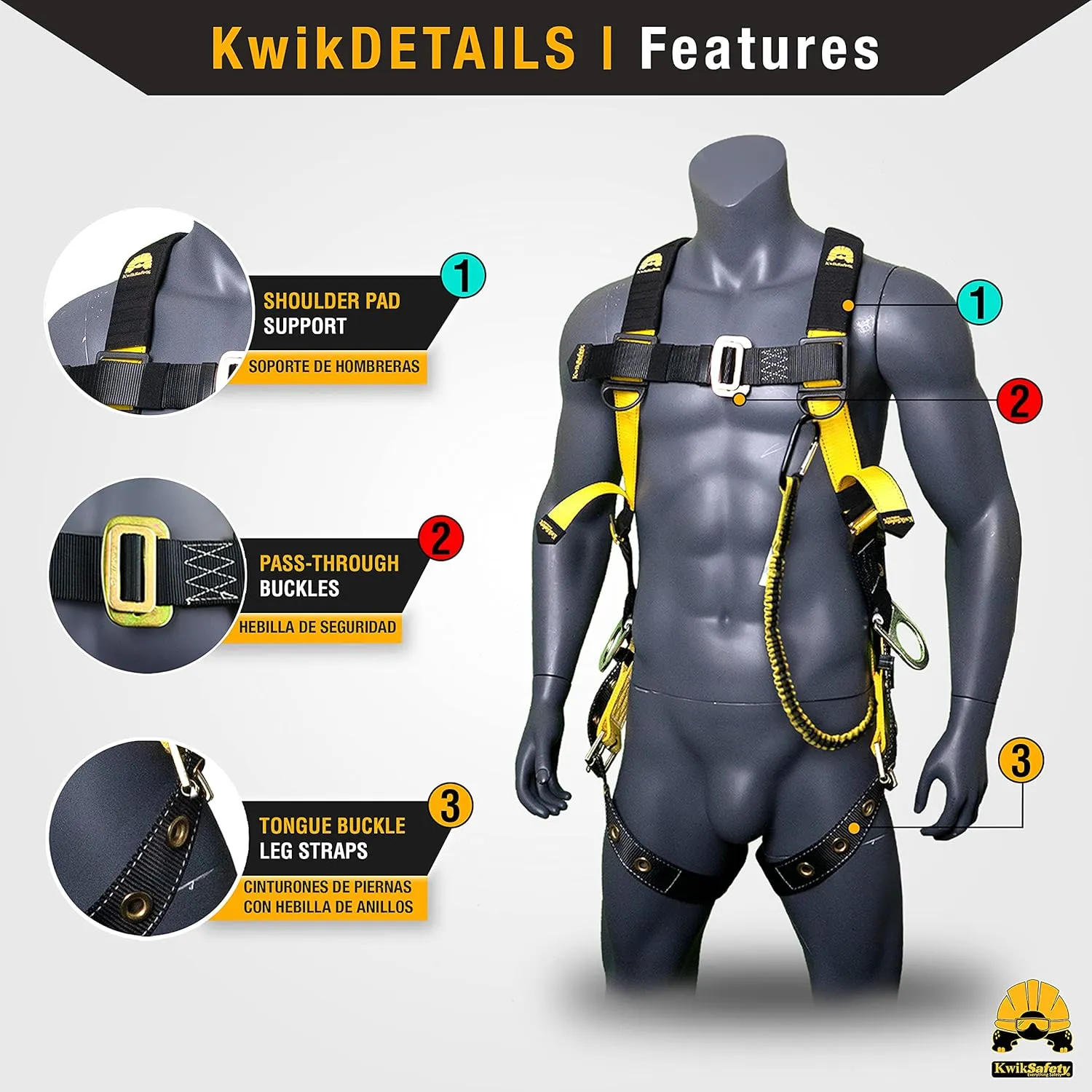 KwikSafety - Charlotte, NC - SUPERCELL Safety Harness [PREMIUM SHOULDER PADDING] ANSI OSHA Full Body Fall Protection Work Equipment Construction Tower Climbing Roofing Forklift Scissor Lift