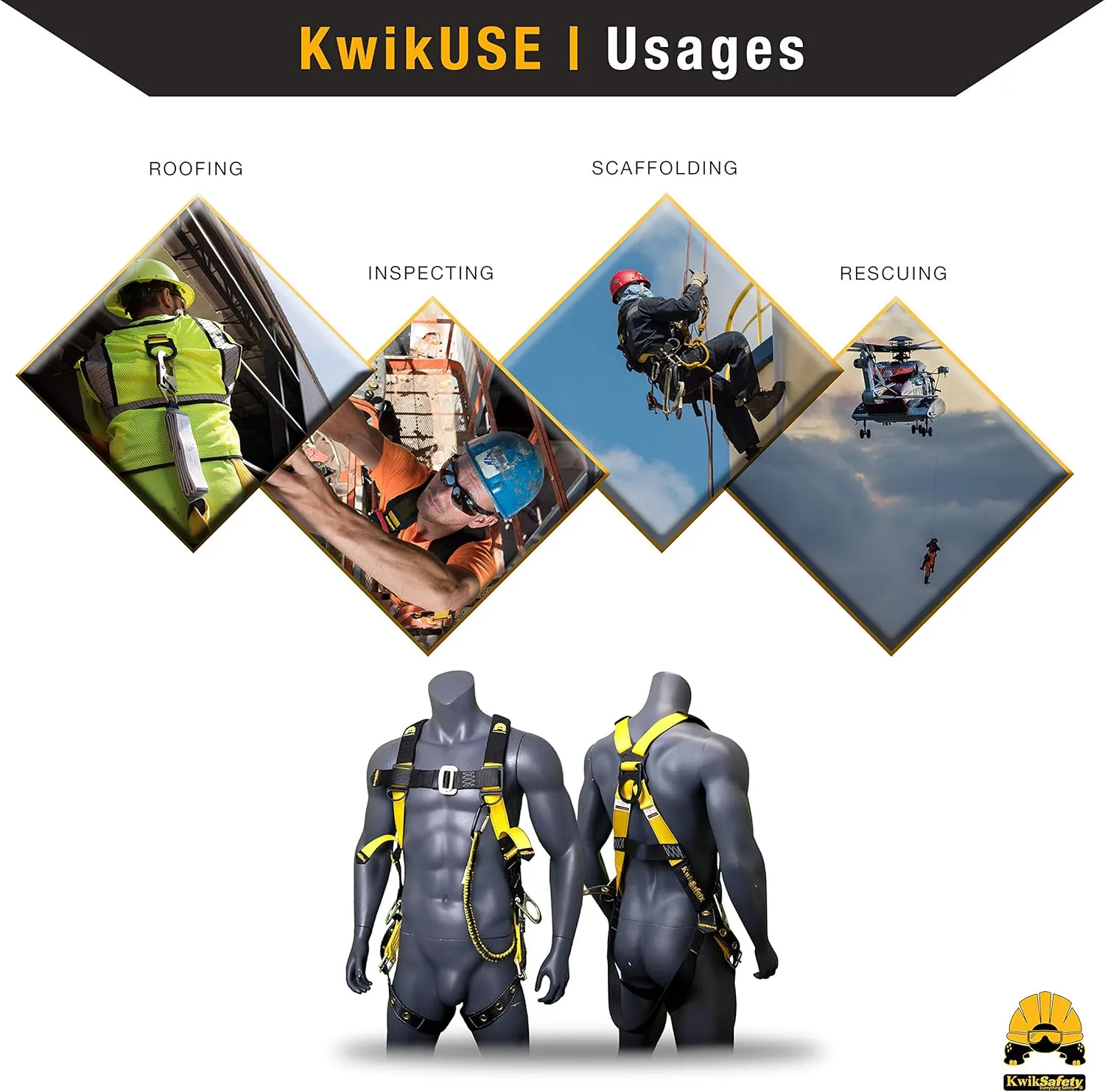 KwikSafety - Charlotte, NC - SUPERCELL Safety Harness [PREMIUM SHOULDER PADDING] ANSI OSHA Full Body Fall Protection Work Equipment Construction Tower Climbing Roofing Forklift Scissor Lift