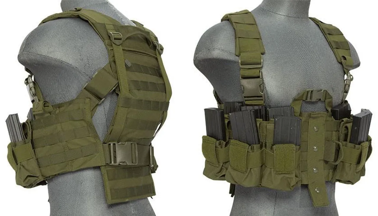 Lancer Tactical Nylon M4 Chest Harness – OD Green, Lightweight, Adjustable for Airsoft & Tactical Use
