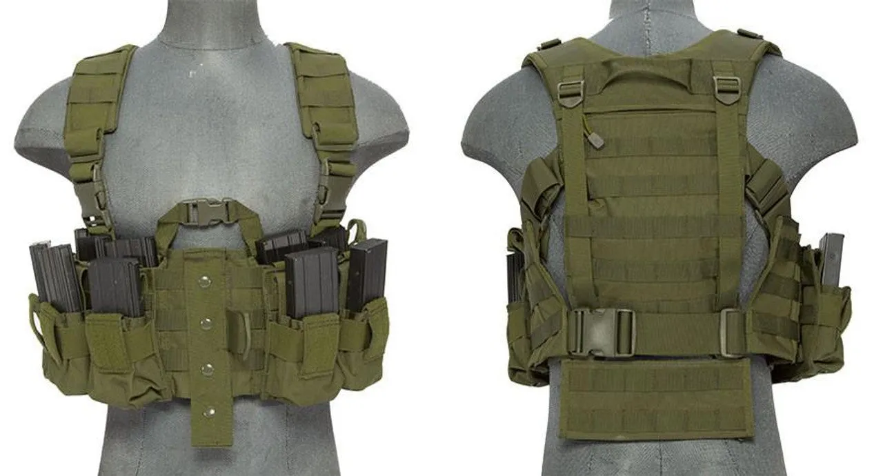 Lancer Tactical Nylon M4 Chest Harness – OD Green, Lightweight, Adjustable for Airsoft & Tactical Use
