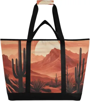 Landscape Westen Cactus Large Insulated Cooler Bag, Collapsible Soft Cooler Makes a Perfect Insulated Grocery Bag, Food Delivery Bag, Travel Insulated Bag or Beach Cooler Bags