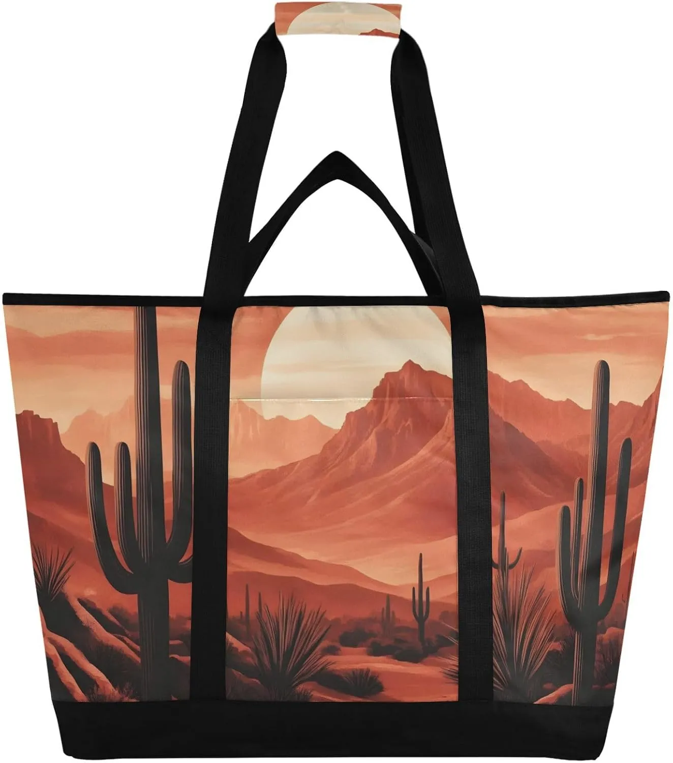 Landscape Westen Cactus Large Insulated Cooler Bag, Collapsible Soft Cooler Makes a Perfect Insulated Grocery Bag, Food Delivery Bag, Travel Insulated Bag or Beach Cooler Bags