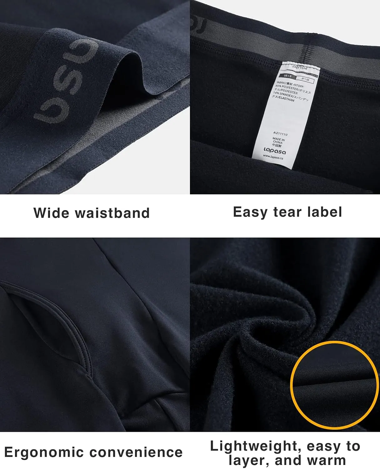 LAPASA Men's Thermal Underwear Bottom Long Johns Pants Base Layer Lightweight Midweight Heavyweight Cold Weather M10/M25/M56
