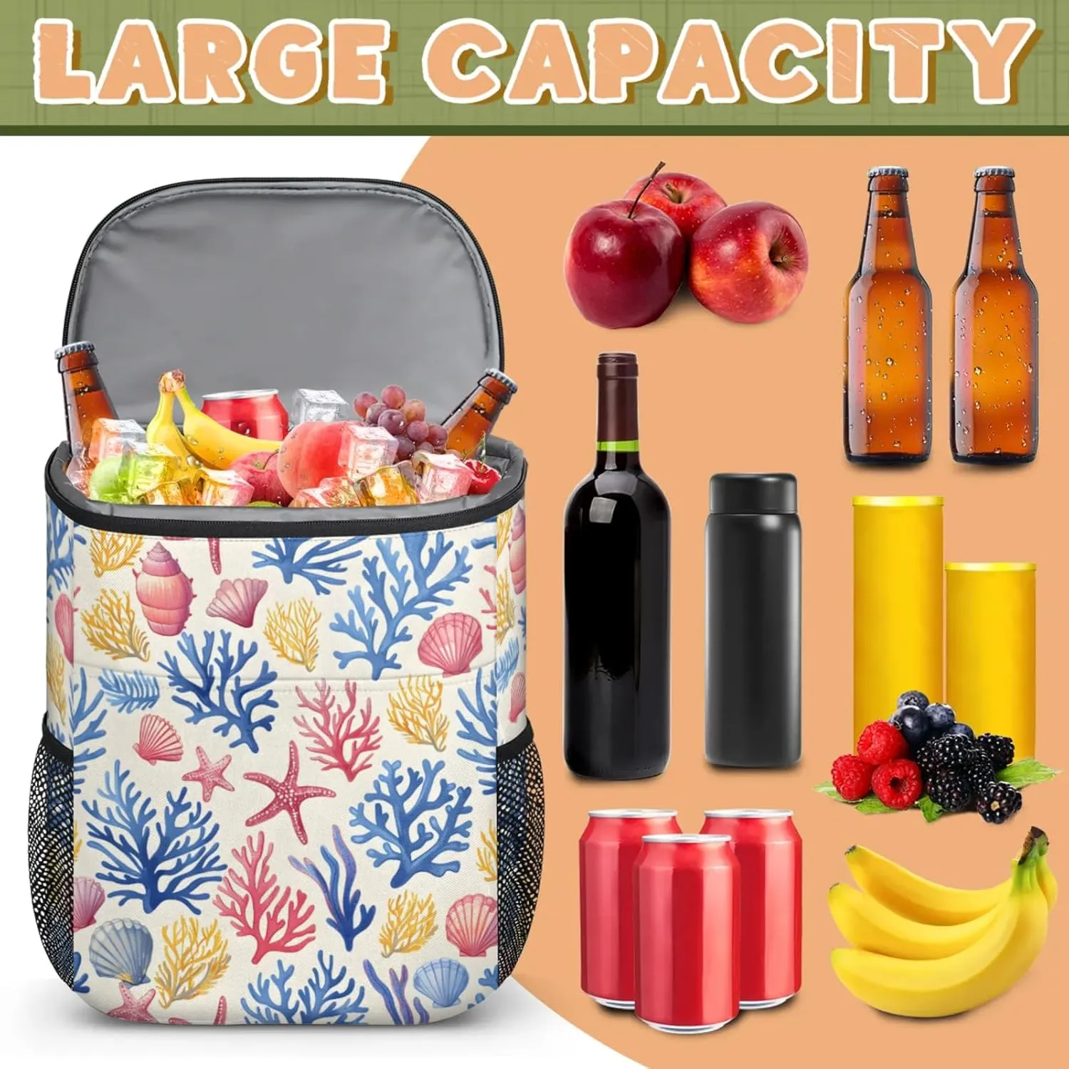 Large Insulated Cooler Backpack, Leak Proof Backpack 30 Cans, Cooler Bag for 12h Hot/Cold Retention