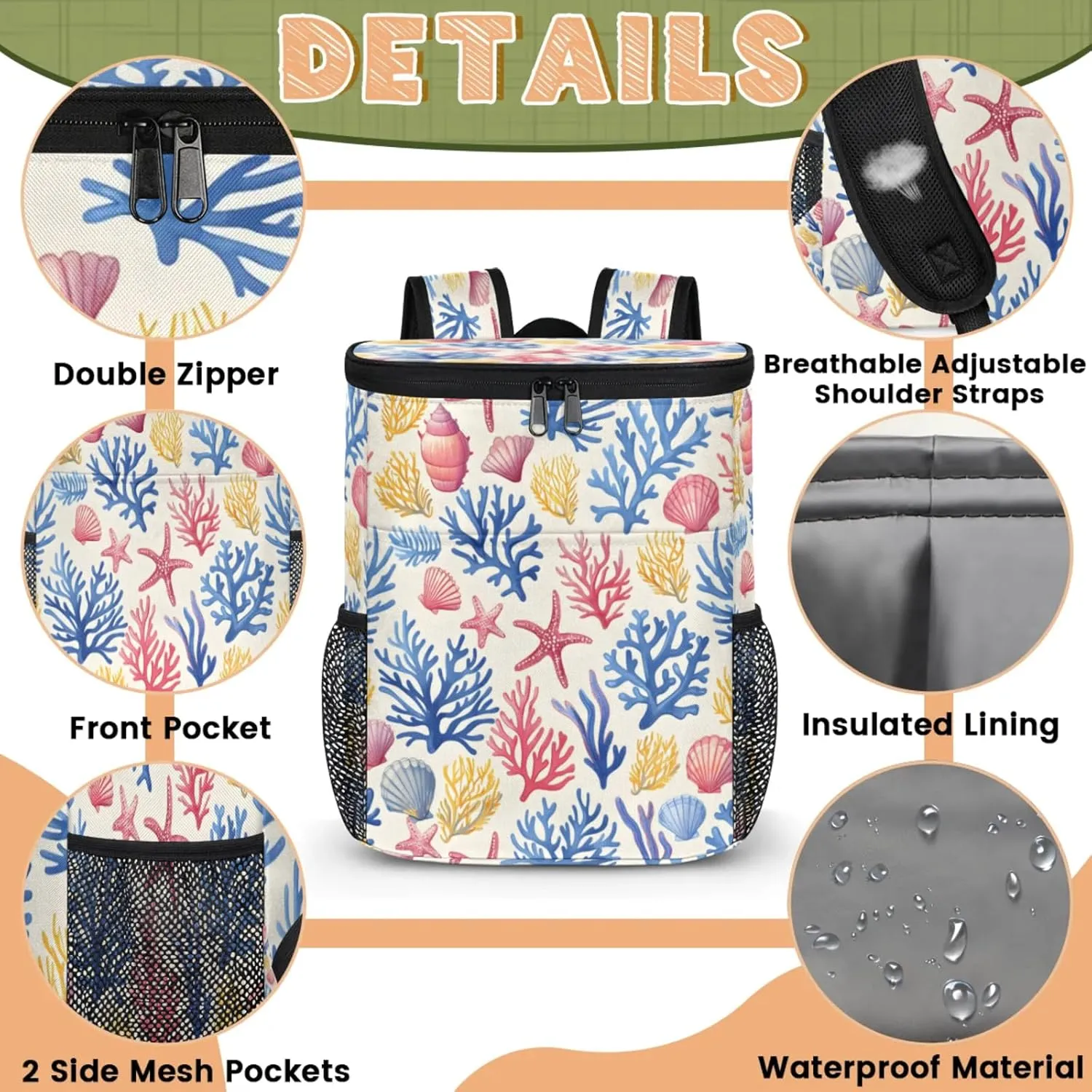 Large Insulated Cooler Backpack, Leak Proof Backpack 30 Cans, Cooler Bag for 12h Hot/Cold Retention