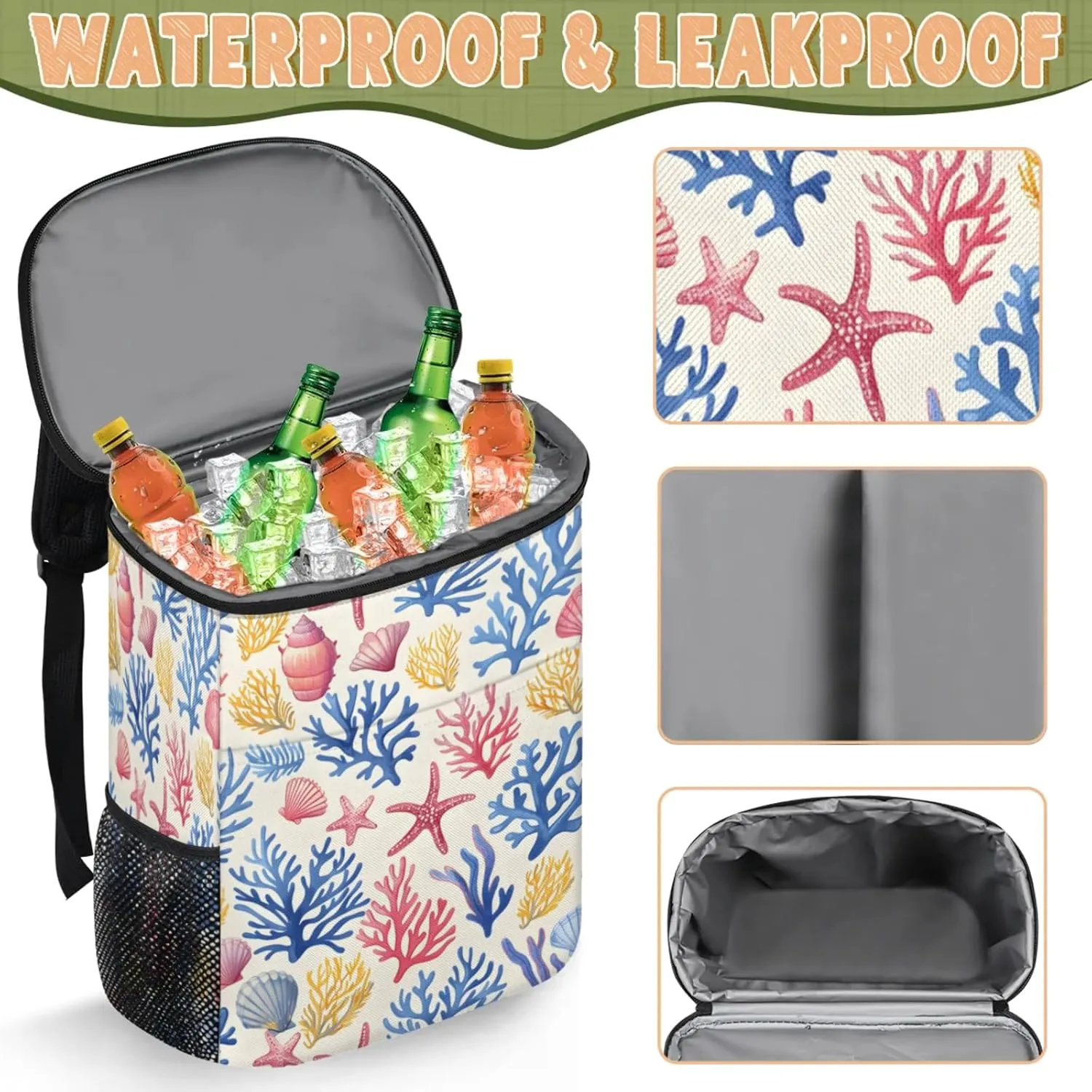 Large Insulated Cooler Backpack, Leak Proof Backpack 30 Cans, Cooler Bag for 12h Hot/Cold Retention