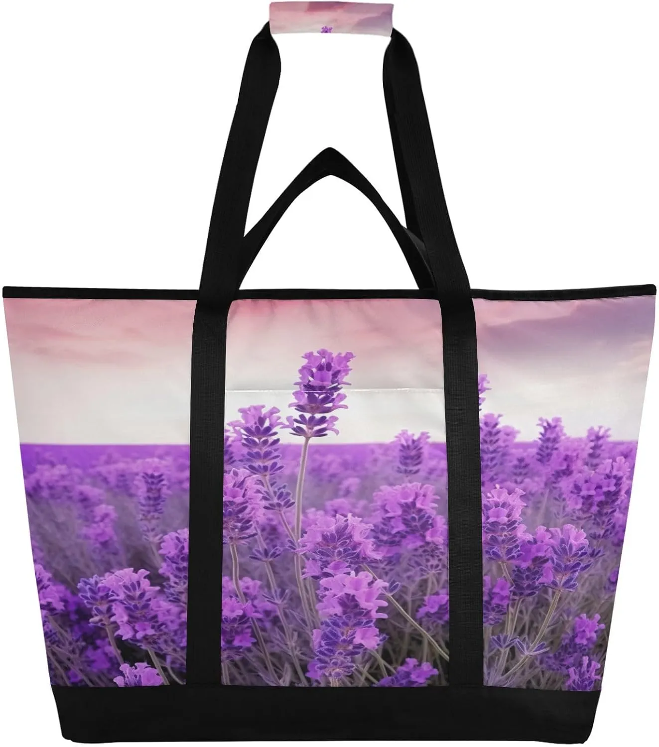 Lavender Flower Reusable Insulated Lunchbox Cooler Bag, Leakproof Kitchen Grocery Bag Collapsible Portable Cooler Tote Bag for Picnic, Camping, Office, Travel