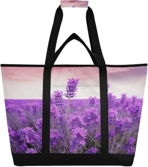 Lavender Flower Reusable Insulated Lunchbox Cooler Bag, Leakproof Kitchen Grocery Bag Collapsible Portable Cooler Tote Bag for Picnic, Camping, Office, Travel