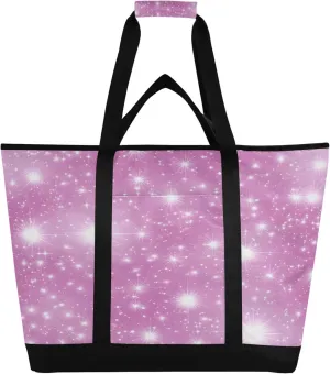 Light Pink Glittery Reusable Insulated Cooler Bag with Ice Pack Compartment - Large 47L Waterproof Thermal Grocery Tote for Picnic Beach Camping Lunch Storage