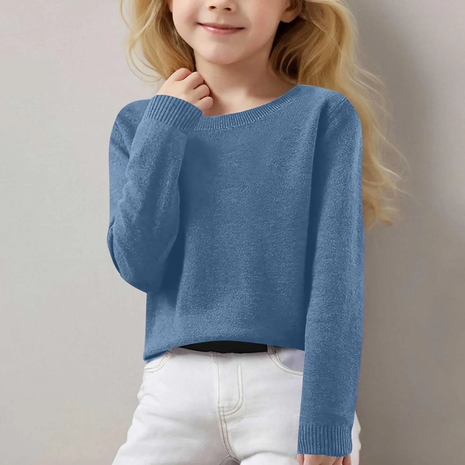 Lightweight Sweaters for Girls Cute v Neck Soft Knit Pullovers Teens Casual Loose Spring Long Sleeve Tops 6-15 Years