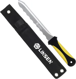 Linsen-Outdoor Stainless Steel Garden Knife with 7.8" Blade with Yellow Handle, Double Side Utility Sod Cutter Lawn Repair Garden Knife with Nylon Sheath
