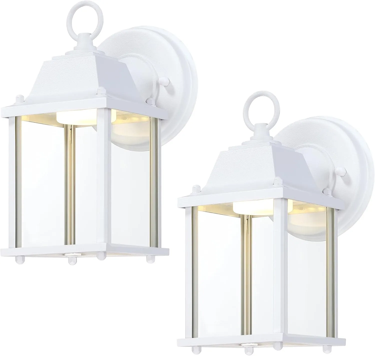 LIT-PaTH Outdoor LED Wall Lantern, Wall Sconce as Porch Light, 9.5W 800 Lumen, Aluminum Housing Plus Glass, 3000k-Matte White Finish, 2-Pack