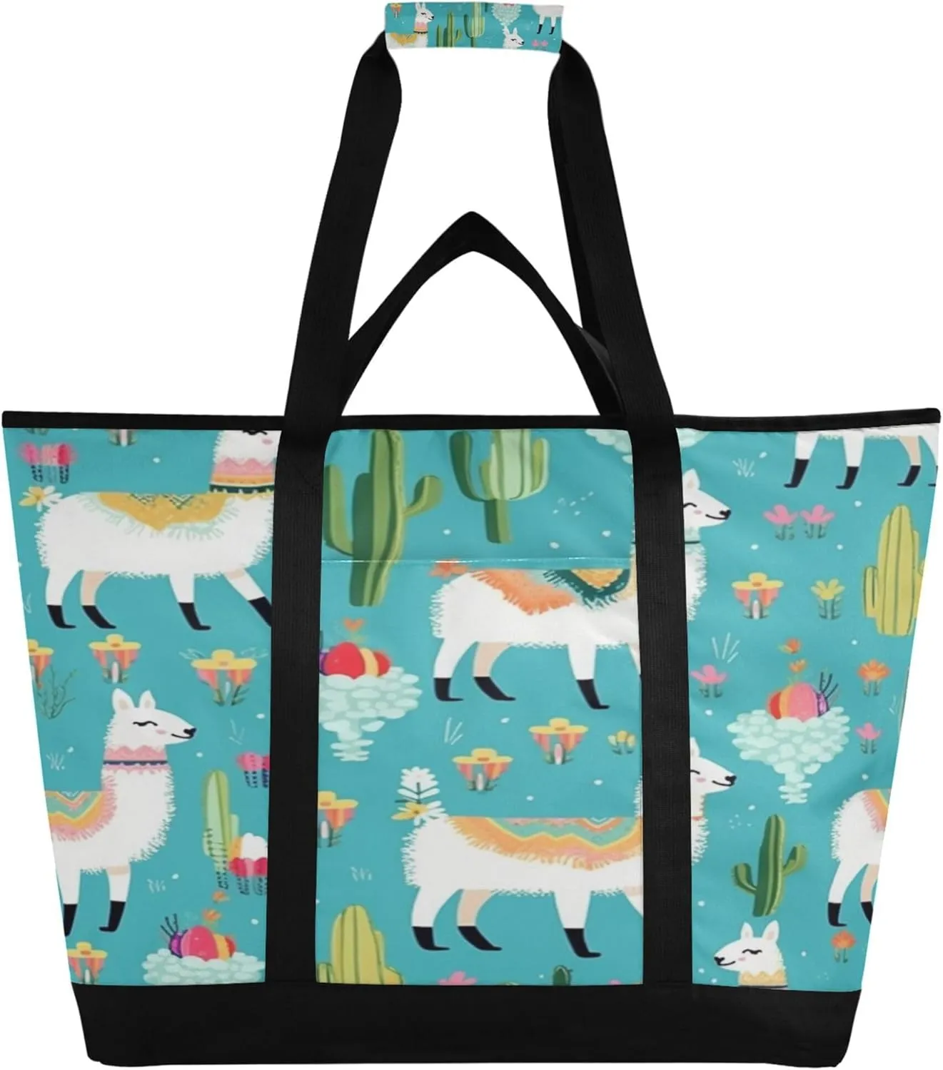 Llama Reusable Insulated Cooler Bag with Ice Pack Compartment - Large 47L Waterproof Thermal Grocery Tote for Picnic Beach Camping Lunch Storage