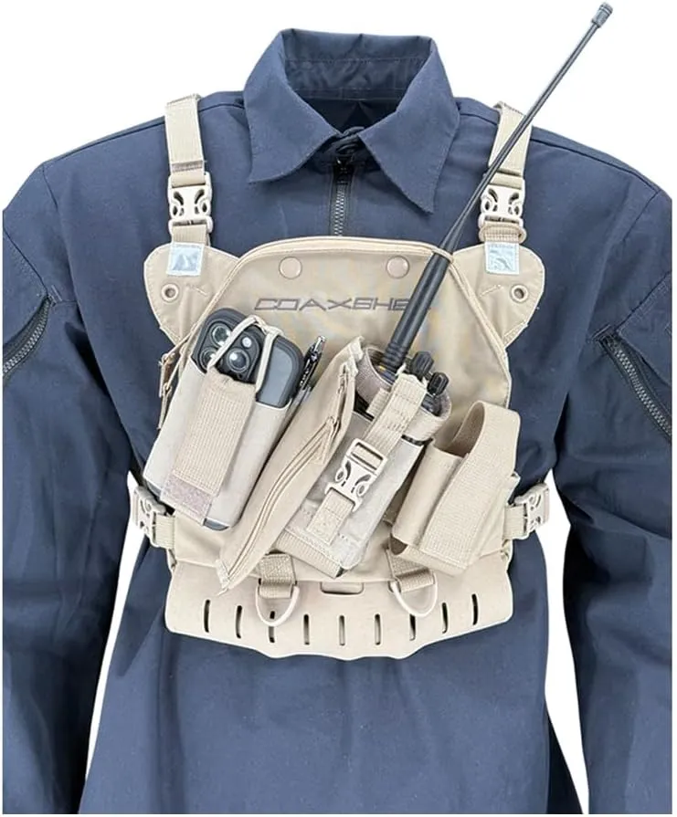 LS-1 Response Radio Chest Harness for 2 Way Radio & Electronics | Search & Rescue, Ski Patrol, Emergency Response - Desert Tan