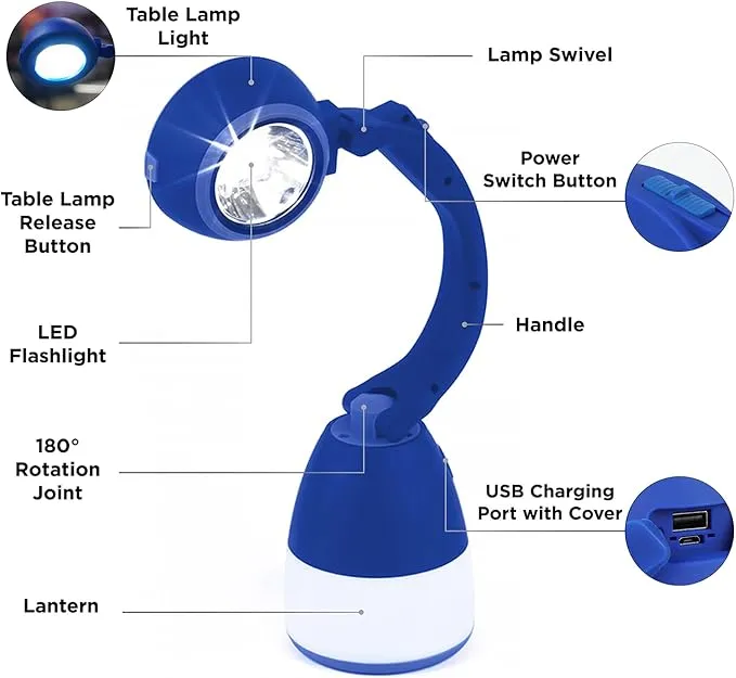 Lumenology 4-in-1 Portable Flashlight, Lamp, & Lantern with USB Power Bank (Blue)