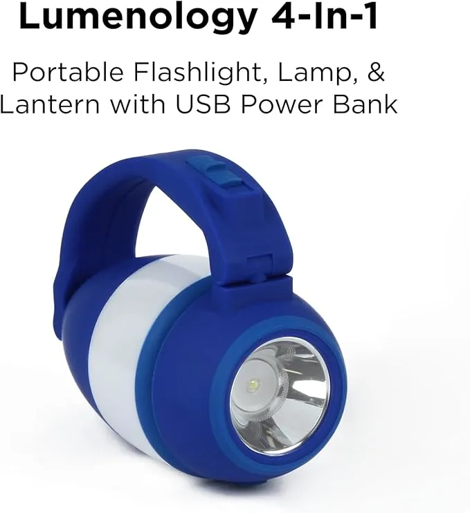 Lumenology 4-in-1 Portable Flashlight, Lamp, & Lantern with USB Power Bank (Blue)