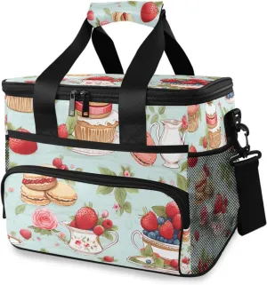 Macaron Garden Teacup Cooler Bag Insulated Cooler Soft Sided Cooler 24 Can Portable Picnic Bag Large Leakproof Lunch Bag Box for Beach Grocery Camping Travel Car Men Women