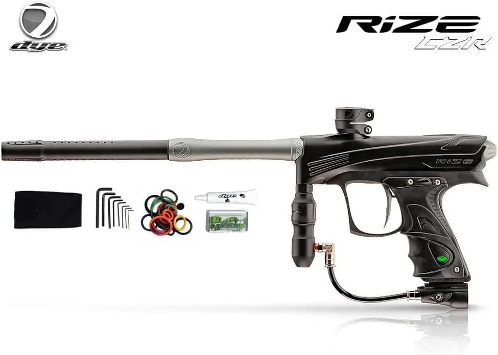 Maddog Dye Rize CZR Full Auto Paintball Gun Marker w/ 48/3000 HPA Paintball Tank, Empire Halo Too Electronic Paintball Loader, 4-Pod Paintball Harness & (4) Paintball Pods Starter Package