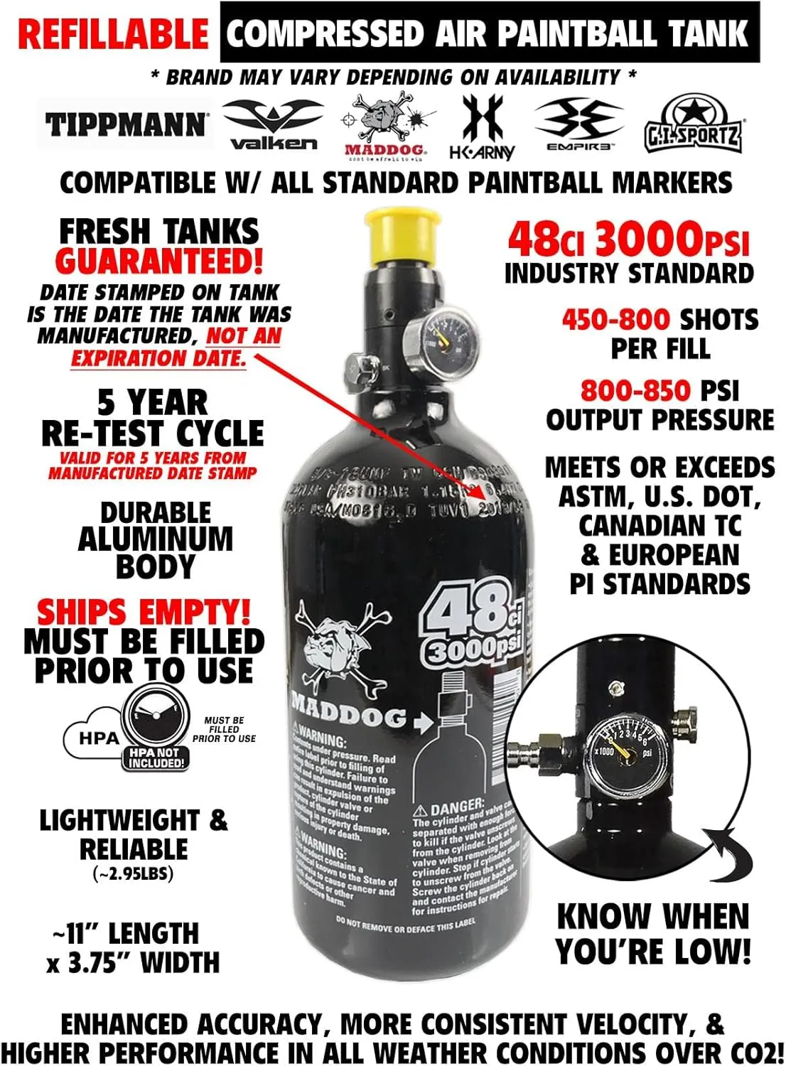 Maddog Dye Rize CZR Full Auto Paintball Gun Marker w/ 48/3000 HPA Paintball Tank, Empire Halo Too Electronic Paintball Loader, 4-Pod Paintball Harness & (4) Paintball Pods Starter Package
